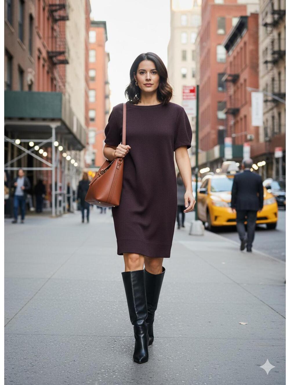 Prologue - Maroon Textured Puff Sleeve Shift Dress - Small